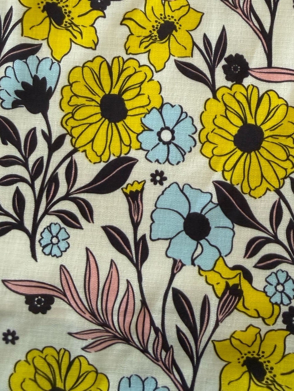 ModCloth Floral Pleated Skirt Linen Look Retro Large Yellow Pink Blue - Picture 4 of 6